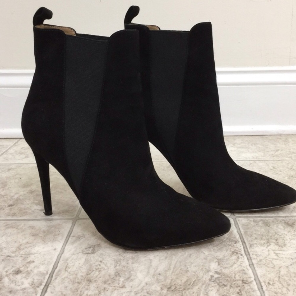 Black real suede heeled boots